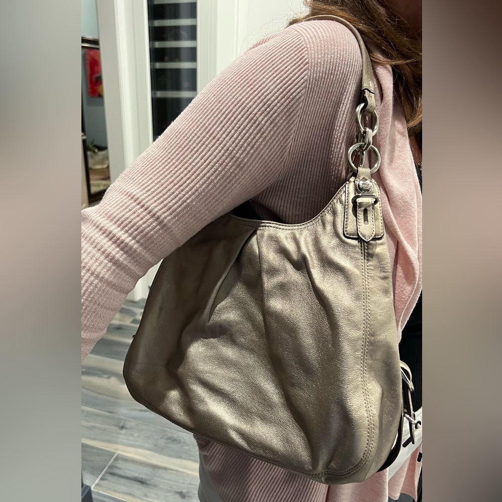 Platinum leather Coach shoulder bag